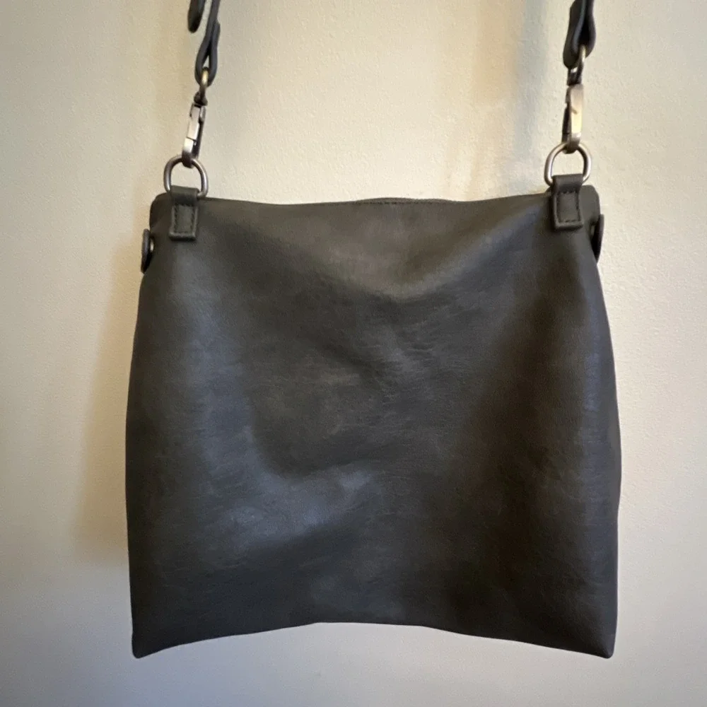 Antik Kraft Supple Faux‎ Leather Crossbody Hobo Bag Dark Charcoal Grey Zipper